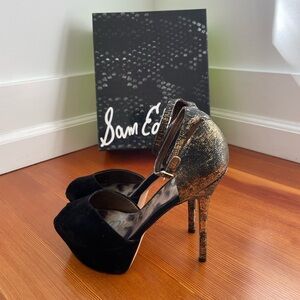 Sam Edelman Black and Gold Glitter Heels